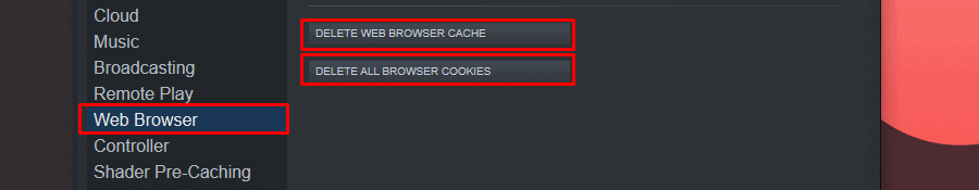 Удаление кеша и файлов cookie веб-браузера в Steam