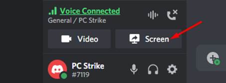 Кнопка экрана голосового канала Discord