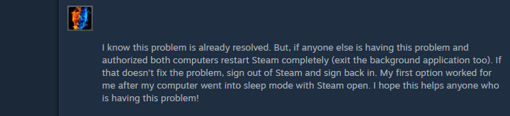 Полностью перезапустите Steam и войдите снова