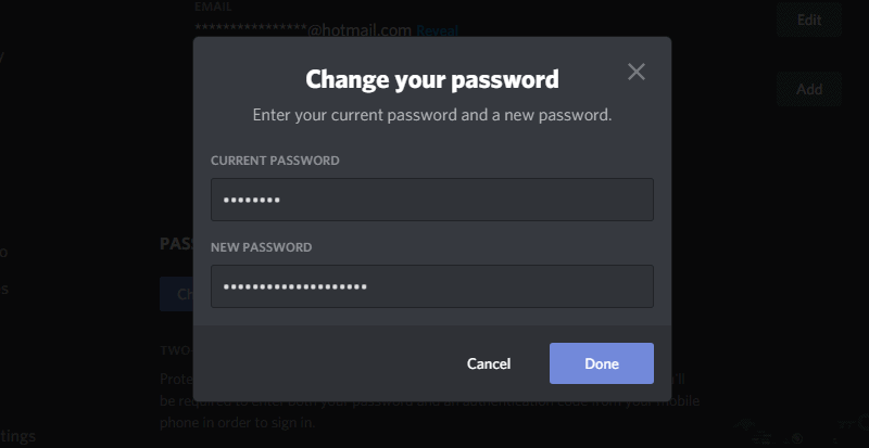 Как изменить пароль в Discord