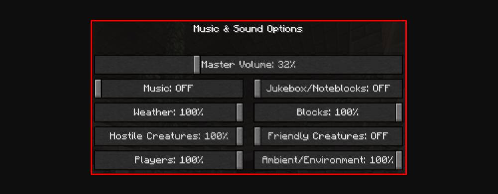Параметры звука музыки в Minecraft