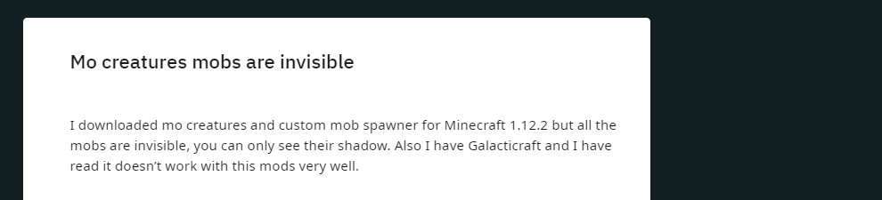 Отчет пользователя Minecraft Mo'Creatures мобы невидимы