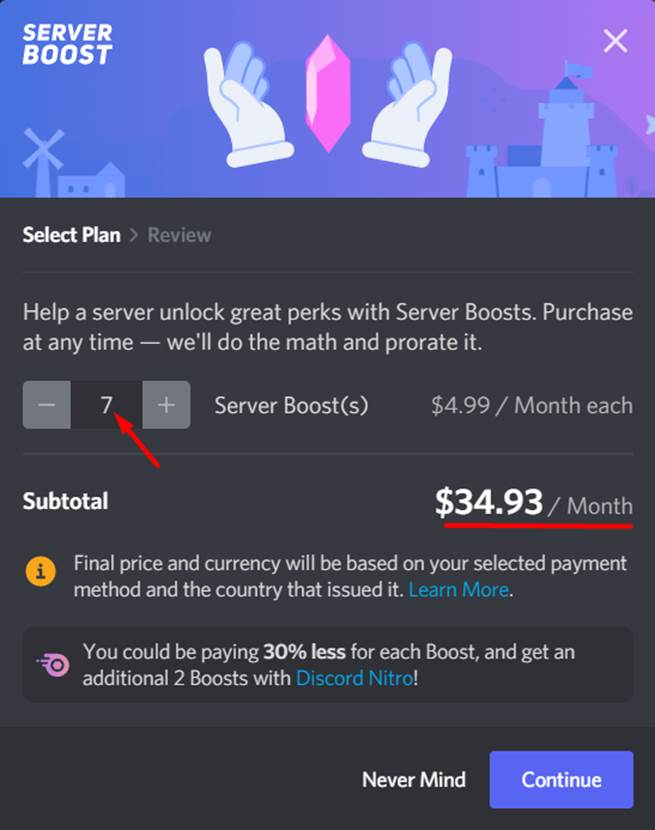 Планы подписки Server Boosts и цены