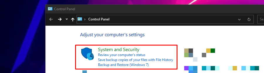 Система и безопасность в панели управления Windows 10