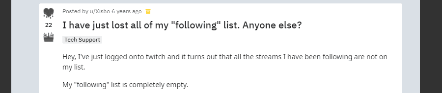 Twitch Follow List Gone обсуждение на Reddit