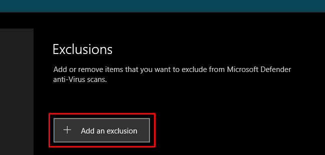 Windows Добавить исключение