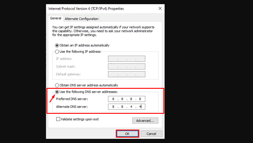 Windows Используйте следующие адреса DNS-серверов