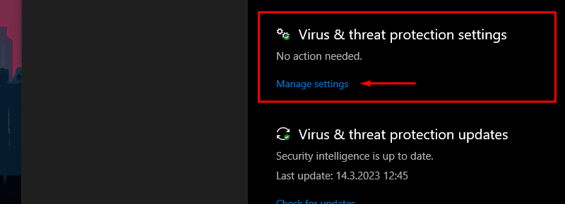 Параметры защиты от вирусов и угроз Windows